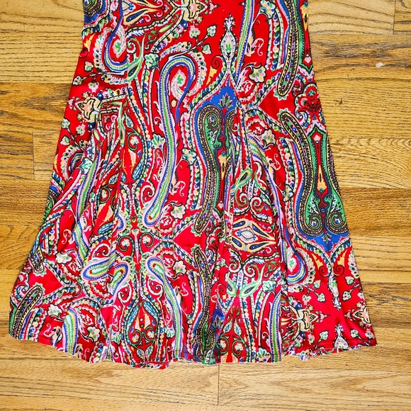 Lauren Ralph Lauren Size M Colorful Red Paisley Skater Dress Stretchy Short - Picture 4 of 7